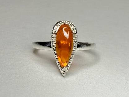 Oregon Fire Opal Cabochon Teardrop Ring Sterling Silver size 7
