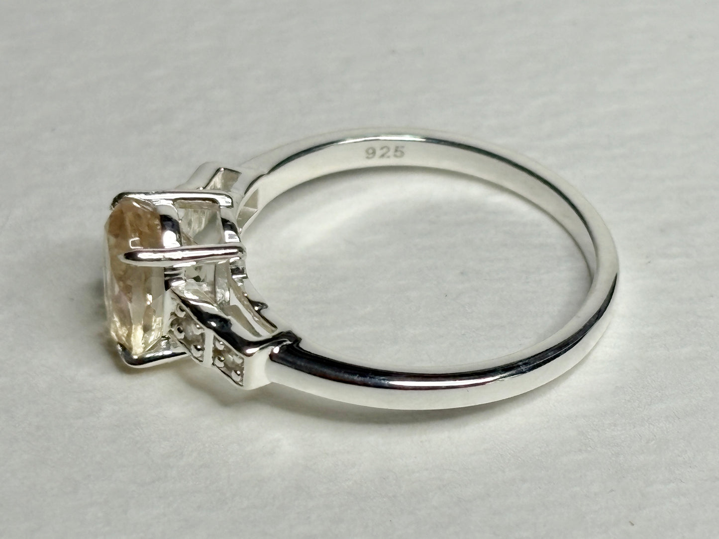 Yellow Oregon Sunstone and Zircon Ring Sterling Silver size 7