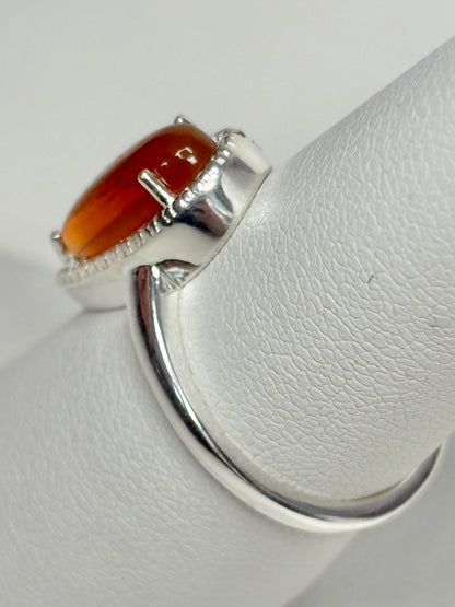 Oregon Fire Opal Cabochon Teardrop Ring Sterling Silver size 7
