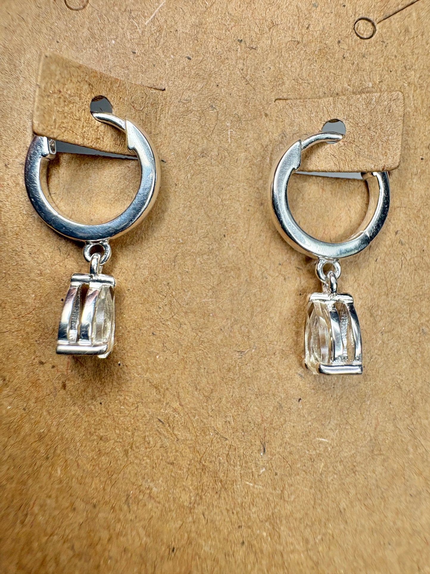 Oregon Sunstone Yellow Pear Dangle Drop Hoop Earrings Sterling Silver