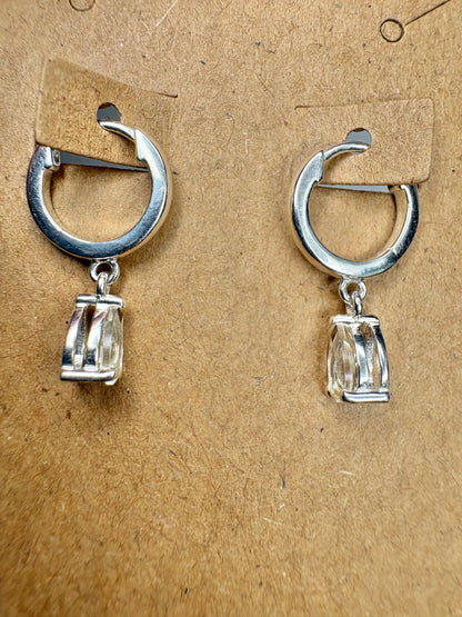 Oregon Sunstone Yellow Pear Dangle Drop Hoop Earrings Sterling Silver