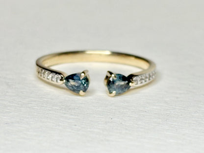 Sapphire and White Zircon Open Band Ring 9k Gold size 7