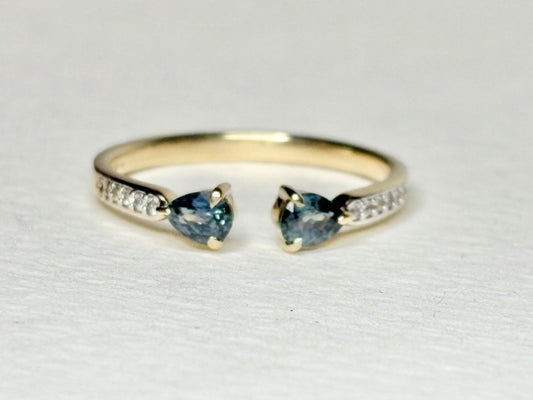 Sapphire and White Zircon Open Band Ring 9k Gold size 7