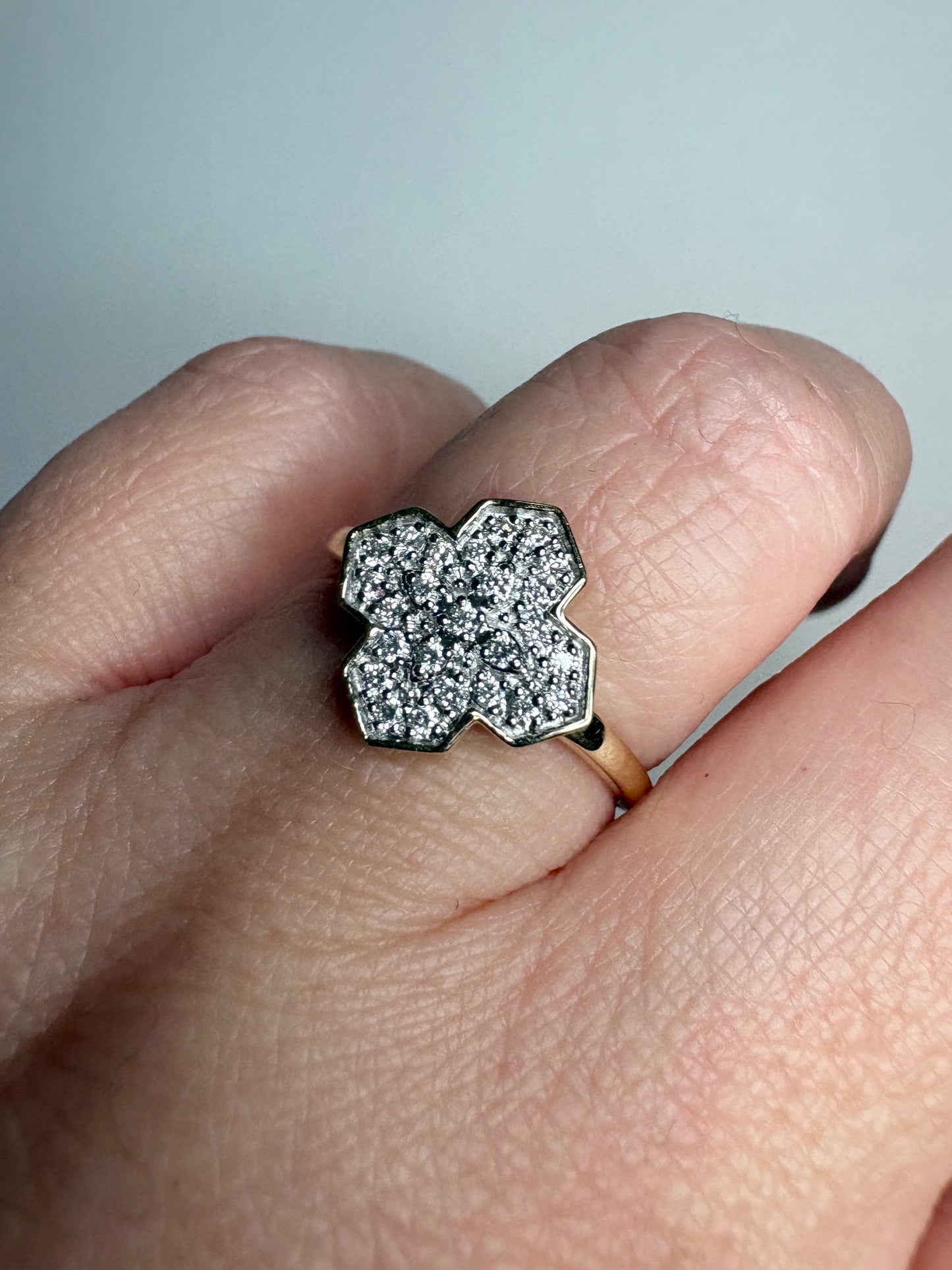 Canadian Diavik Mine Diamond Cross Ring 1/4ctw 9k Gold size 8