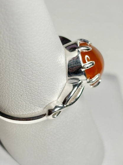 Oregon Fire Opal Cabochon Ring Sterling Silver size 7