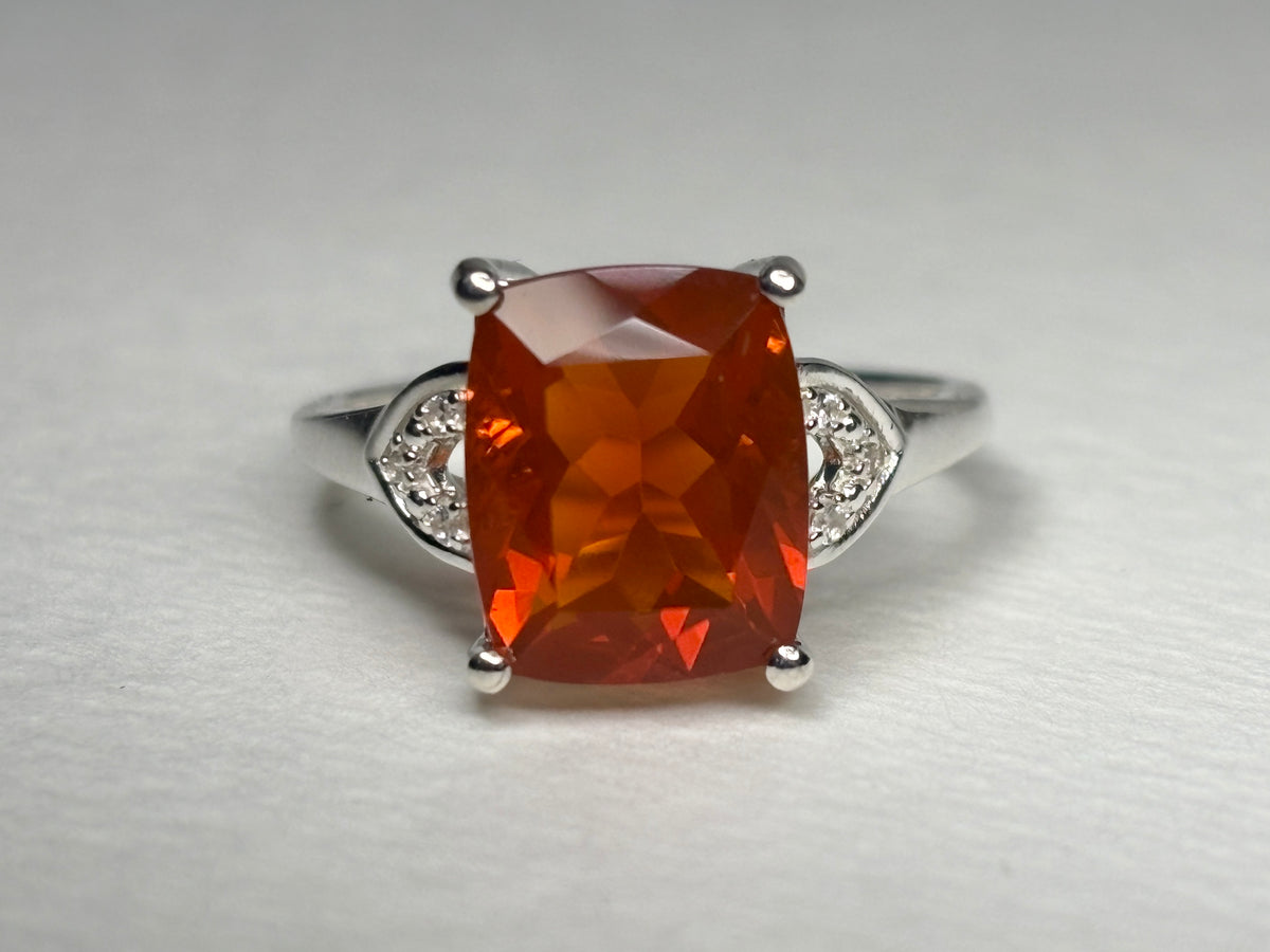 Large Oregon Fire Opal Ring in Sterling Silver size 7
