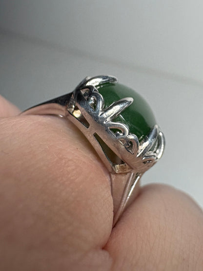 Nephrite Jade British Columbia Canada Ring in Sterlin Silver size 7