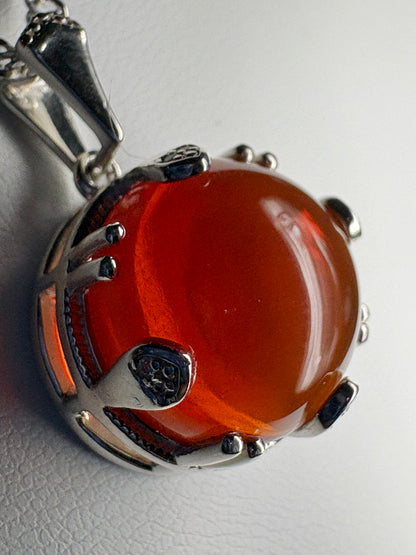 Oregon Honey Fire Opal Pendant Necklace Sterling Silver 18" 9.4g.