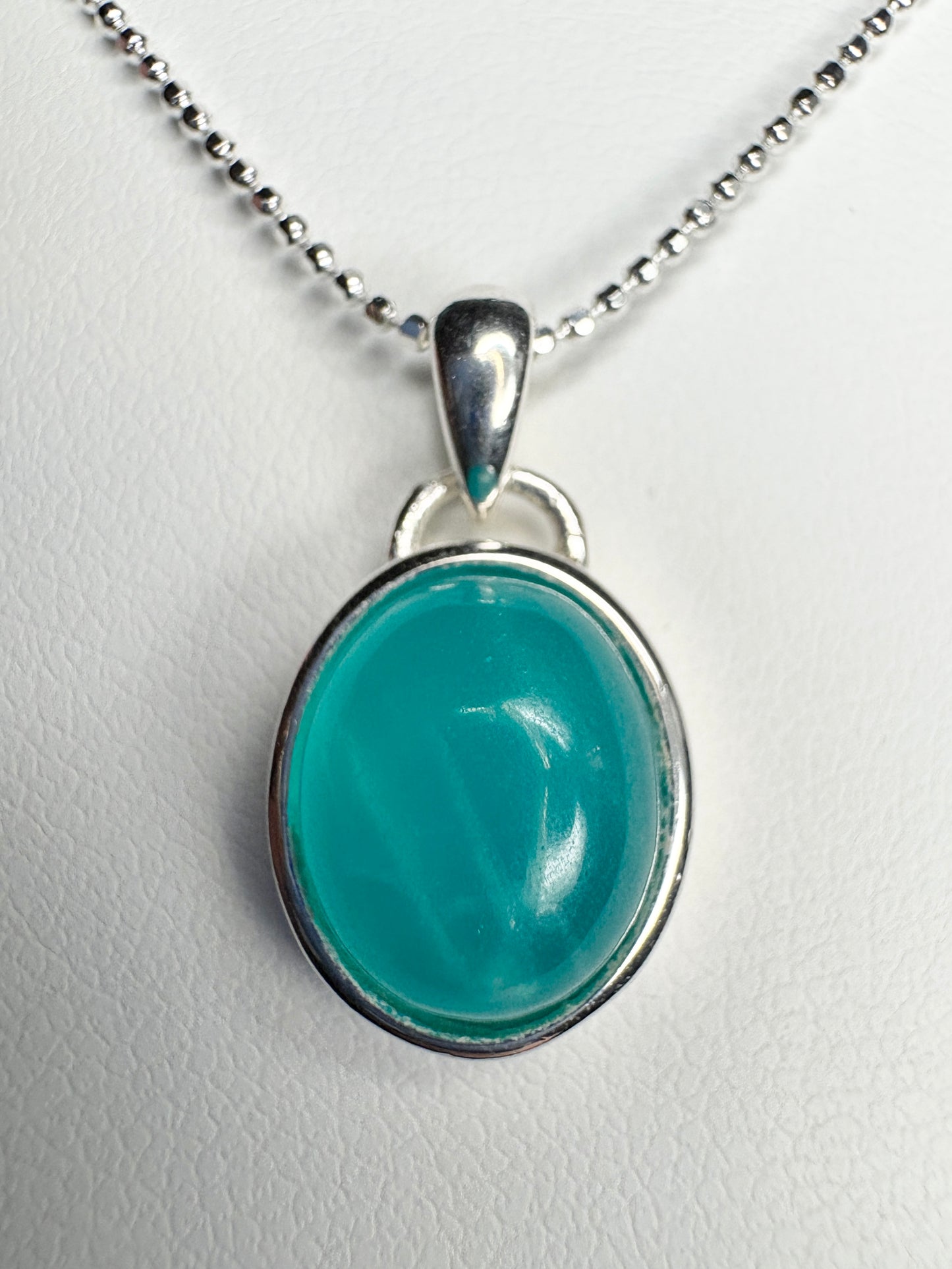 Peruvian Untreated Amazonite Pendant Necklace Sterling Silver Beaded Chain 18"