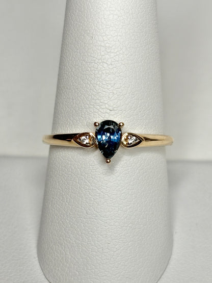 Pear Montana Sapphire Untreated Ring 9k Gold Size 9