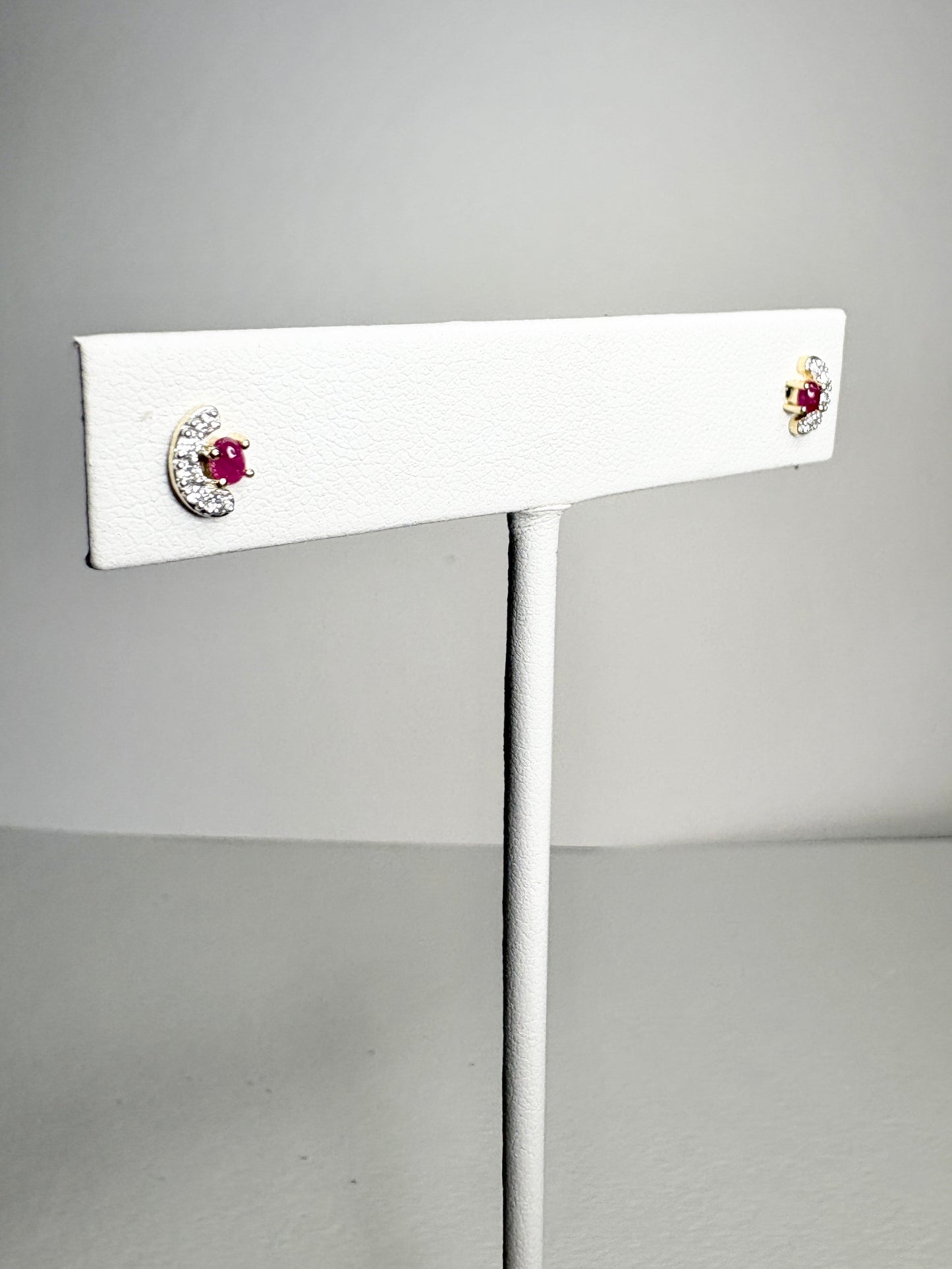 Greenland Ruby and Canadian Diamond Stud Earrings 9k Gold
