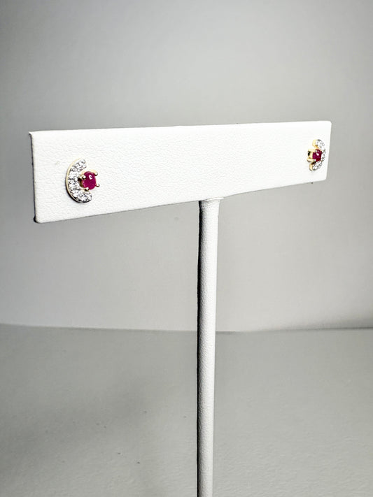 Greenland Ruby and Canadian Diamond Stud Earrings 9k Gold
