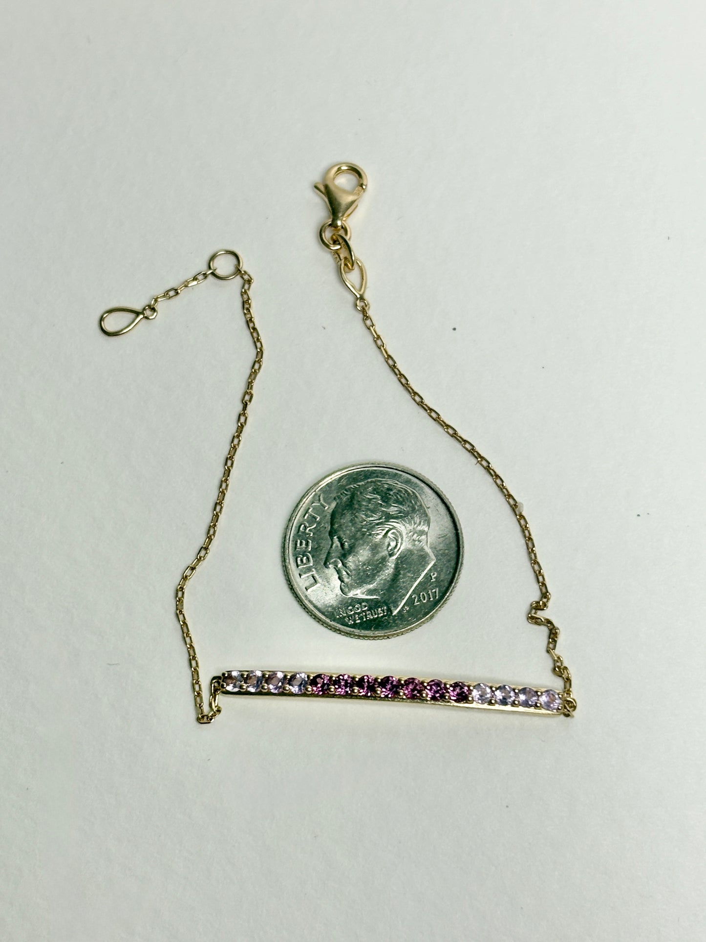 Bony Levy Rhodolite and Amethyst Bar Link Adjustable Bracelet Solid 14k Gold 6.5-7"