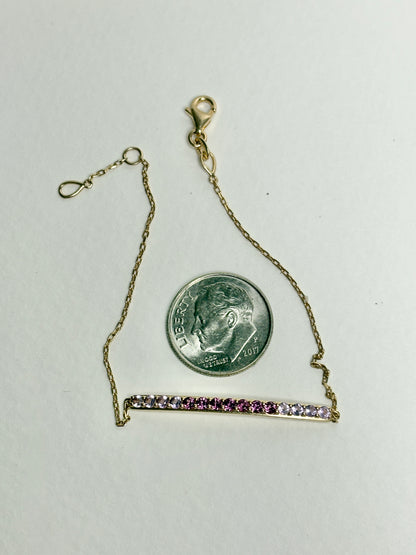 Bony Levy Rhodolite and Amethyst Bar Link Adjustable Bracelet Solid 14k Gold 6.5-7"