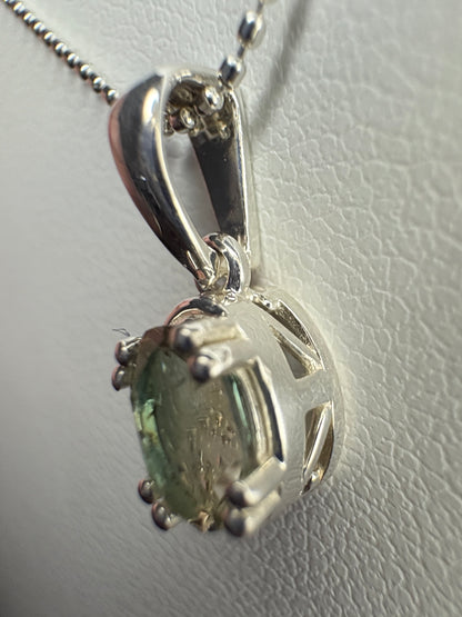 Teal Green Oregon Sunstone Solitaire Pendant Necklace Sterling Silver