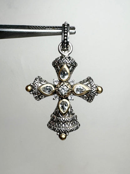 Barbara Bixby Solid 18k and Sterling Silver Cross Enhancer Pendant with White Topaz