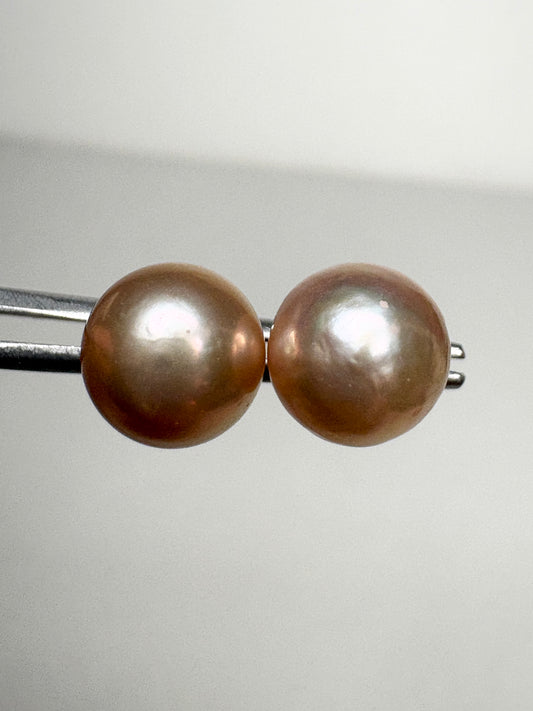 Pink Peach Naturally Colored Cultured Freshwater Pearl Stud Earrings in Sterling Silver 8.5mm