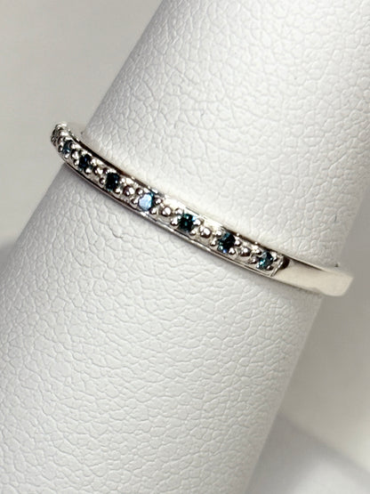 Dainty Blue Diamond Stackable Band Rings Stelring Silver .06ctw size 7