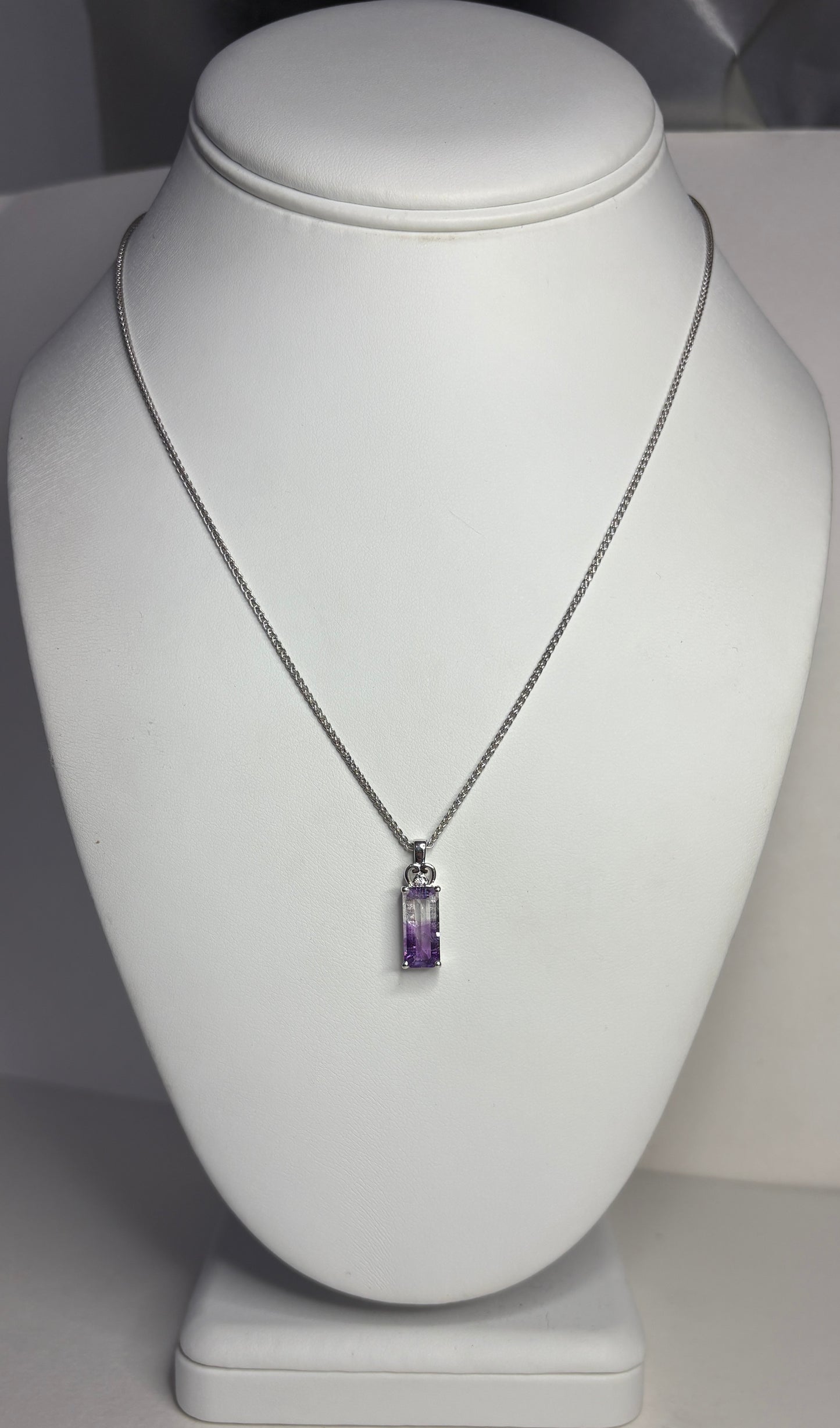Moroccan BiColor Amethyst Quartz Pendant Adjustable Bolo Wheat Necklace 24" Sterling Silver