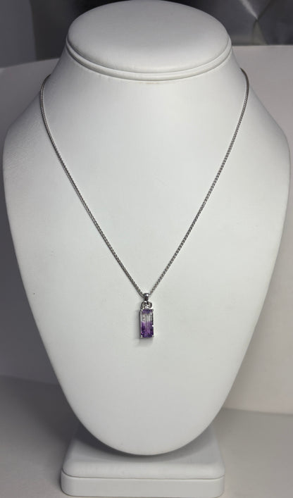 Moroccan BiColor Amethyst Quartz Pendant Adjustable Bolo Wheat Necklace 24" Sterling Silver