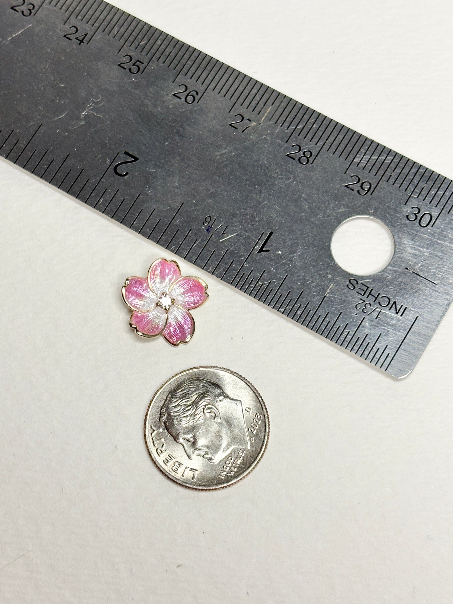 Silver.Gold Plated Pink Cherry Blossom Pendant. Gold-Diamond