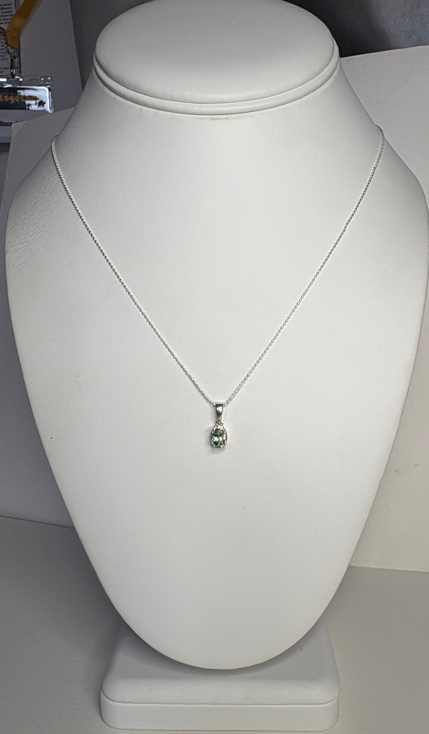 Teal Green Oregon Sunstone Solitaire Pendant Necklace Sterling Silver