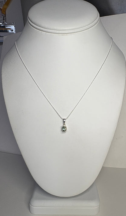 Teal Green Oregon Sunstone Solitaire Pendant Necklace Sterling Silver