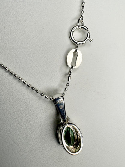 Teal Green Oregon Sunstone Solitaire Pendant Necklace Sterling Silver
