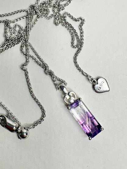 Moroccan BiColor Amethyst Quartz Pendant Adjustable Bolo Wheat Necklace 24" Sterling Silver