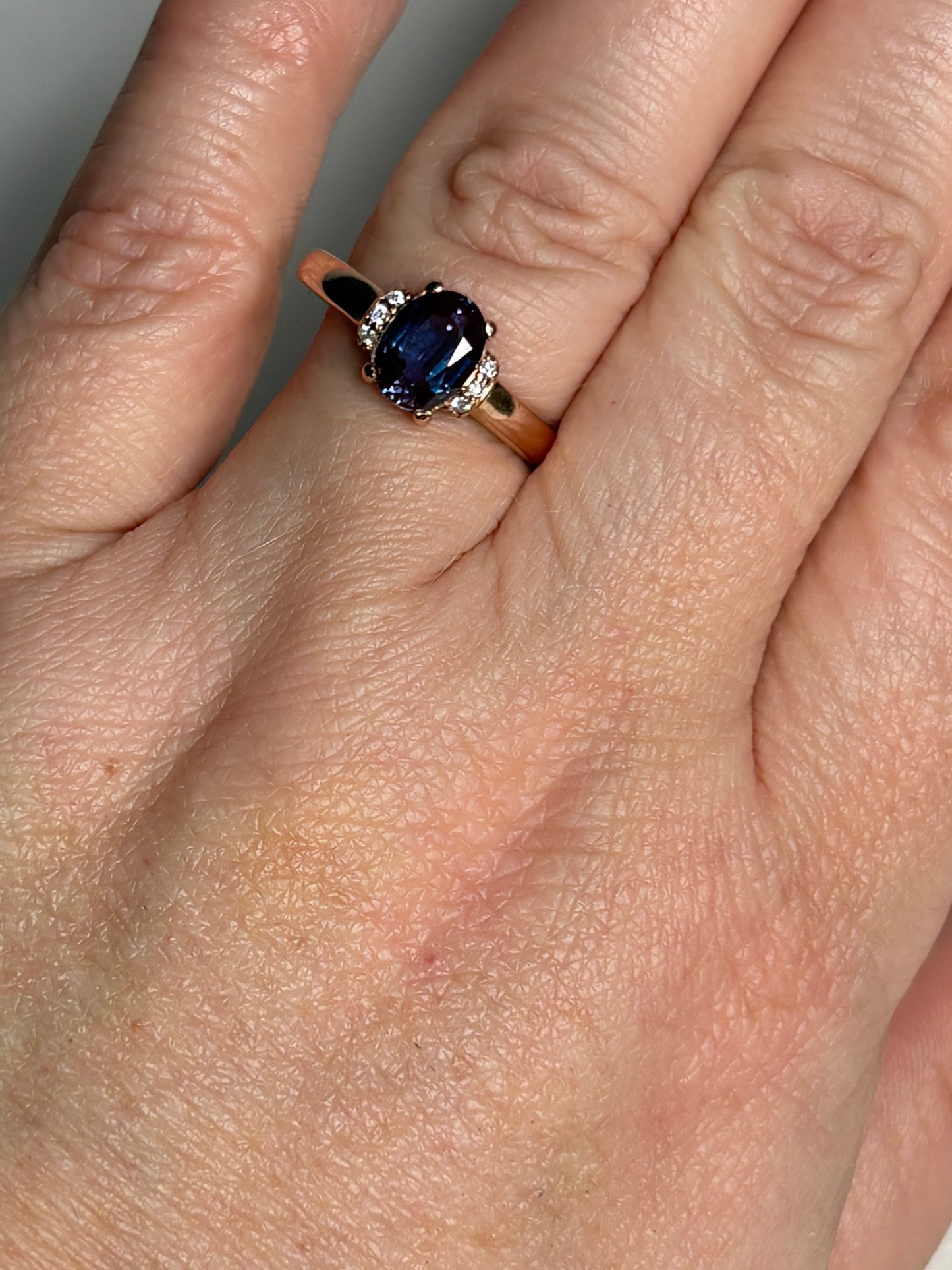 Russian Lab Grown Alexandrite Chrysoberyl and Diamond Ring Solid 10k Rose Gold size 8.75