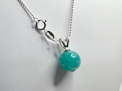 Brazilian Unheated Amazonite Bead Pendant Necklace Sterling Silver Ball Chain 18" (Copy)