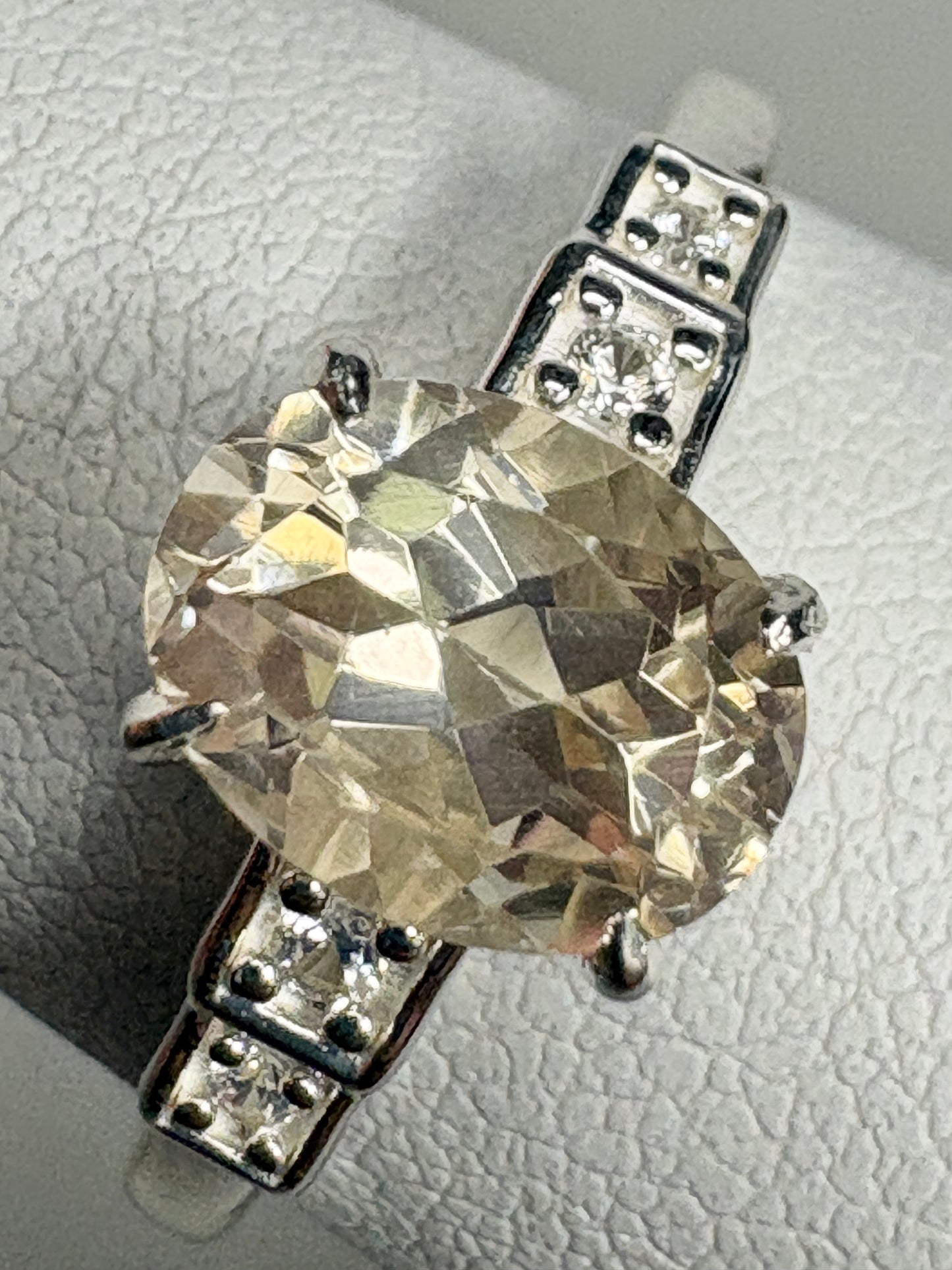 Yellow Oregon Sunstone and Zircon Ring Sterling Silver size 7