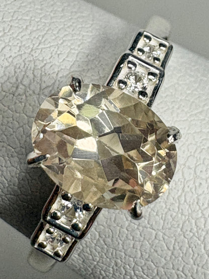 Yellow Oregon Sunstone and Zircon Ring Sterling Silver size 7