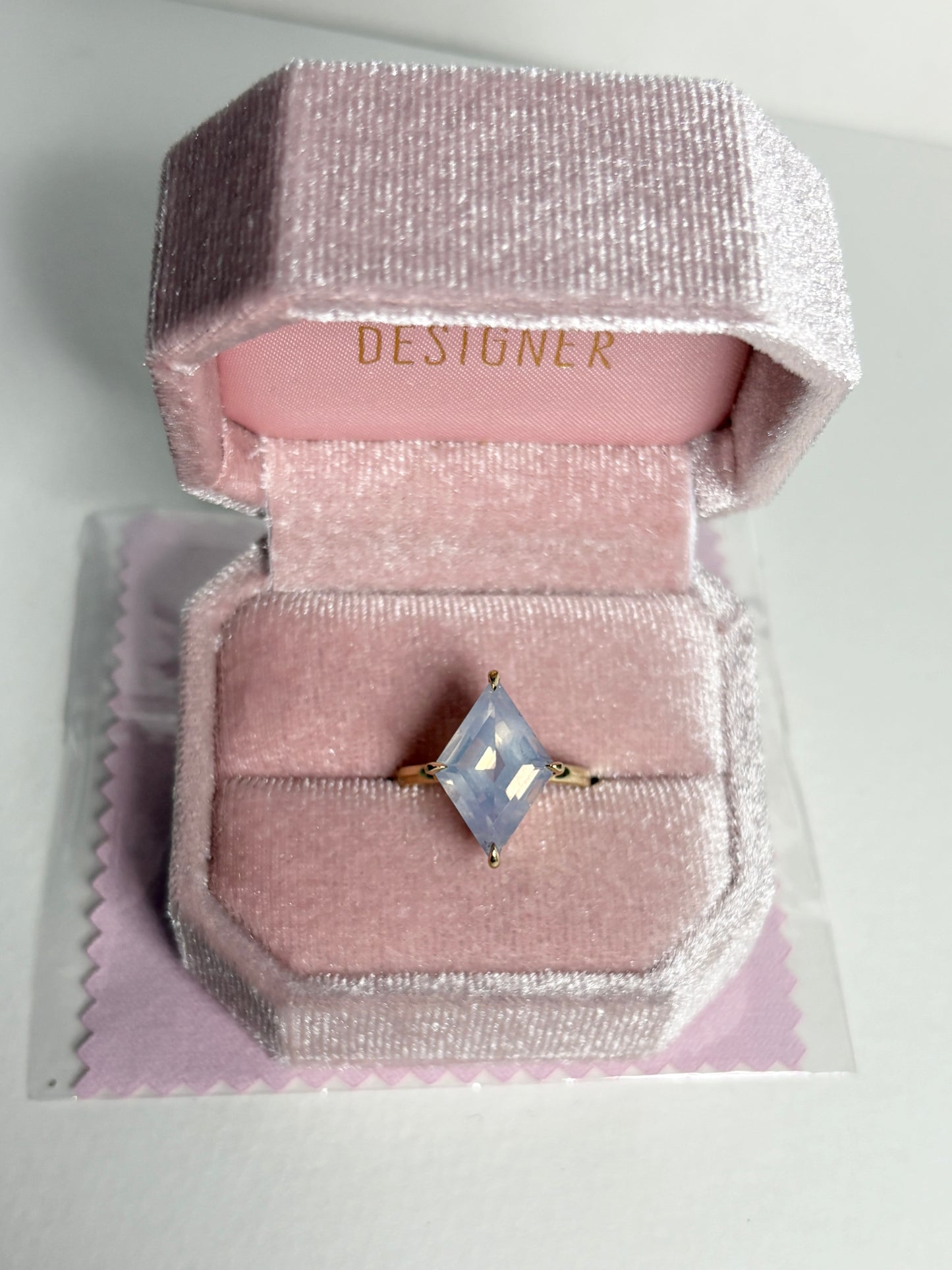 Lavender Quartz Fancy Cut Kite Shaped Solitaire Ring in 9k Gold size 7