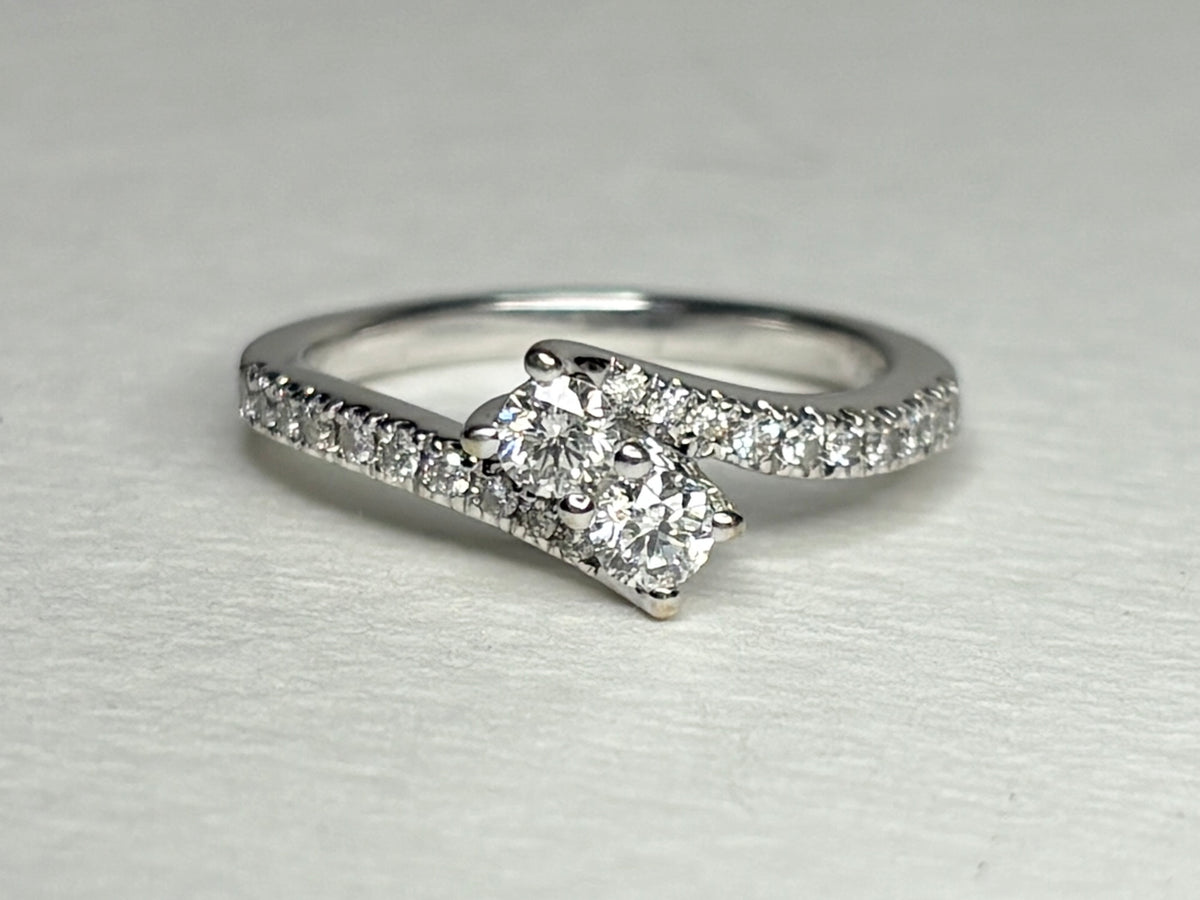 Toi et Moi Natural Diamond Ring Solid 14k White Gold "Even Us" Ring .50ctw size 6.75