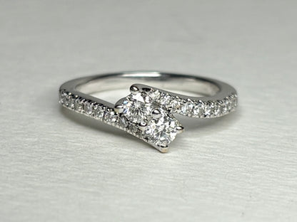 Toi et Moi Natural Diamond Ring Solid 14k White Gold "Even Us" Ring .50ctw size 6.75