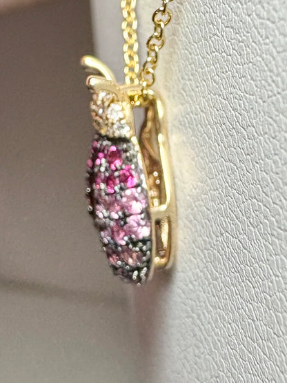 Effy Ladybug Amethyst Diamond Ruby and Pink Sapphire Pendant Necklace Adjustable 18" Solid 14k