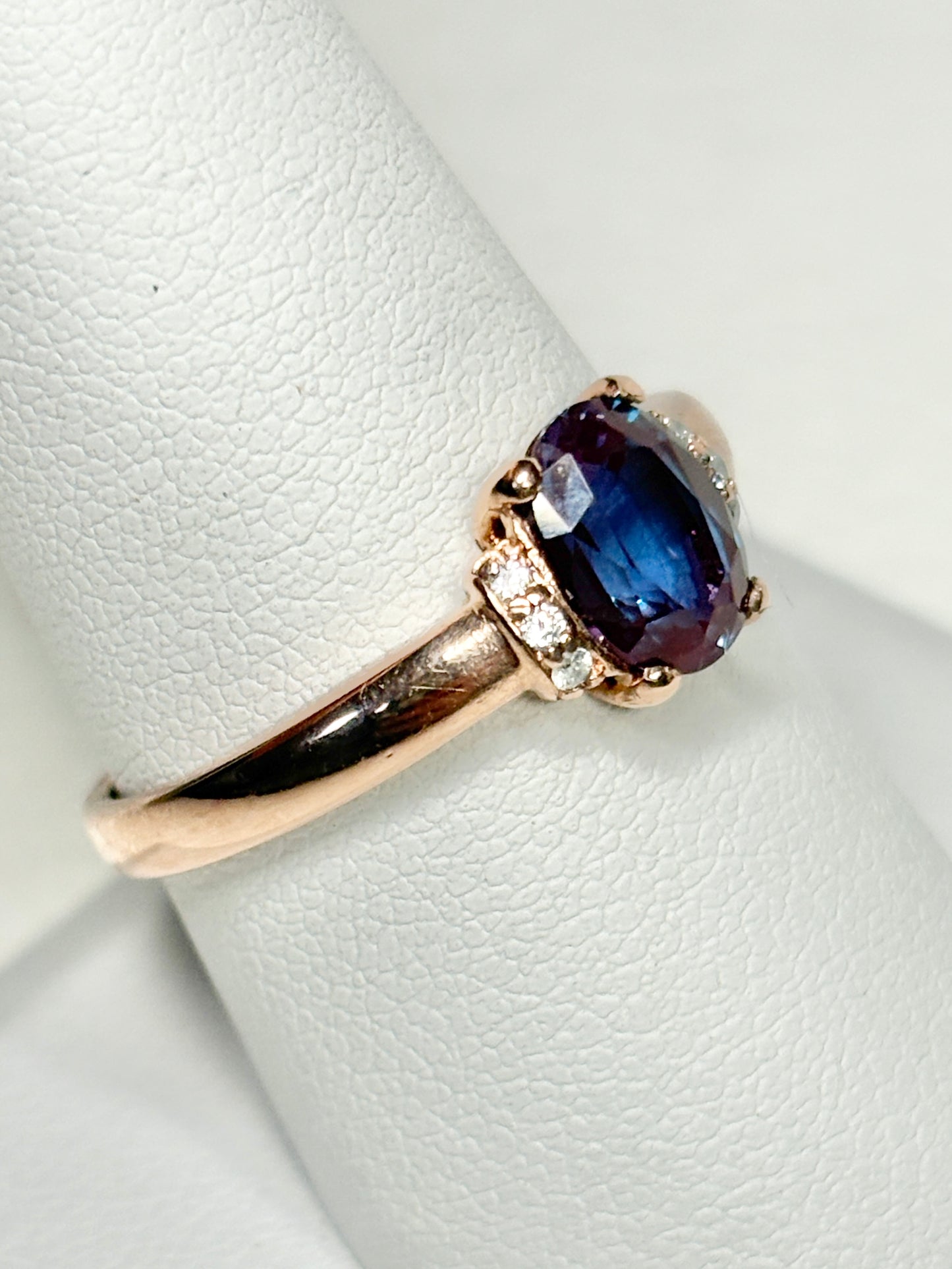 Russian Lab Grown Alexandrite Chrysoberyl and Diamond Ring Solid 10k Rose Gold size 8.75