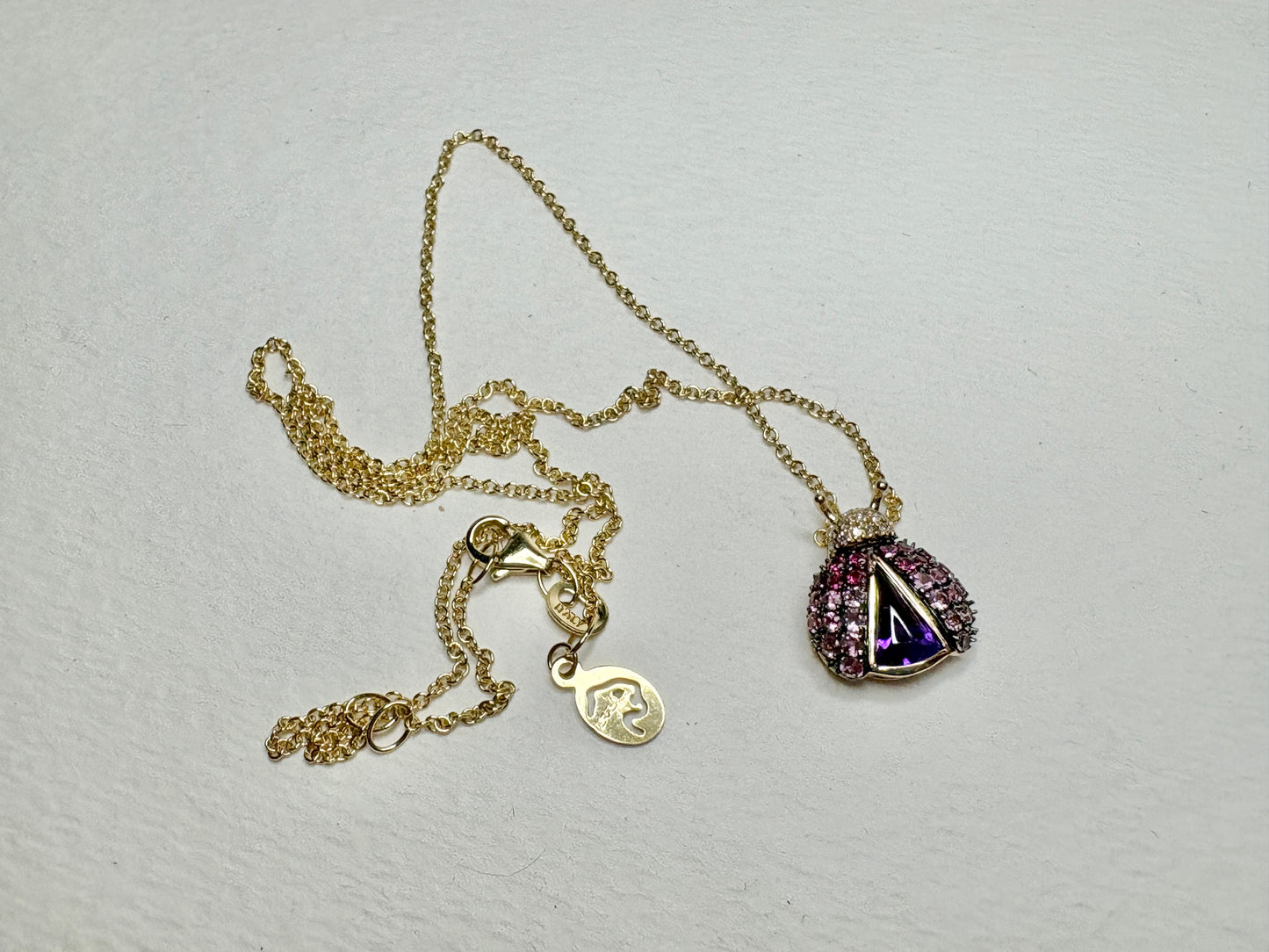 Effy Ladybug Amethyst Diamond Ruby and Pink Sapphire Pendant Necklace Adjustable 18" Solid 14k