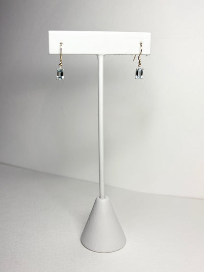 Aquamarine Dainty Dangle Drop Earrings in Solid 9k Gold