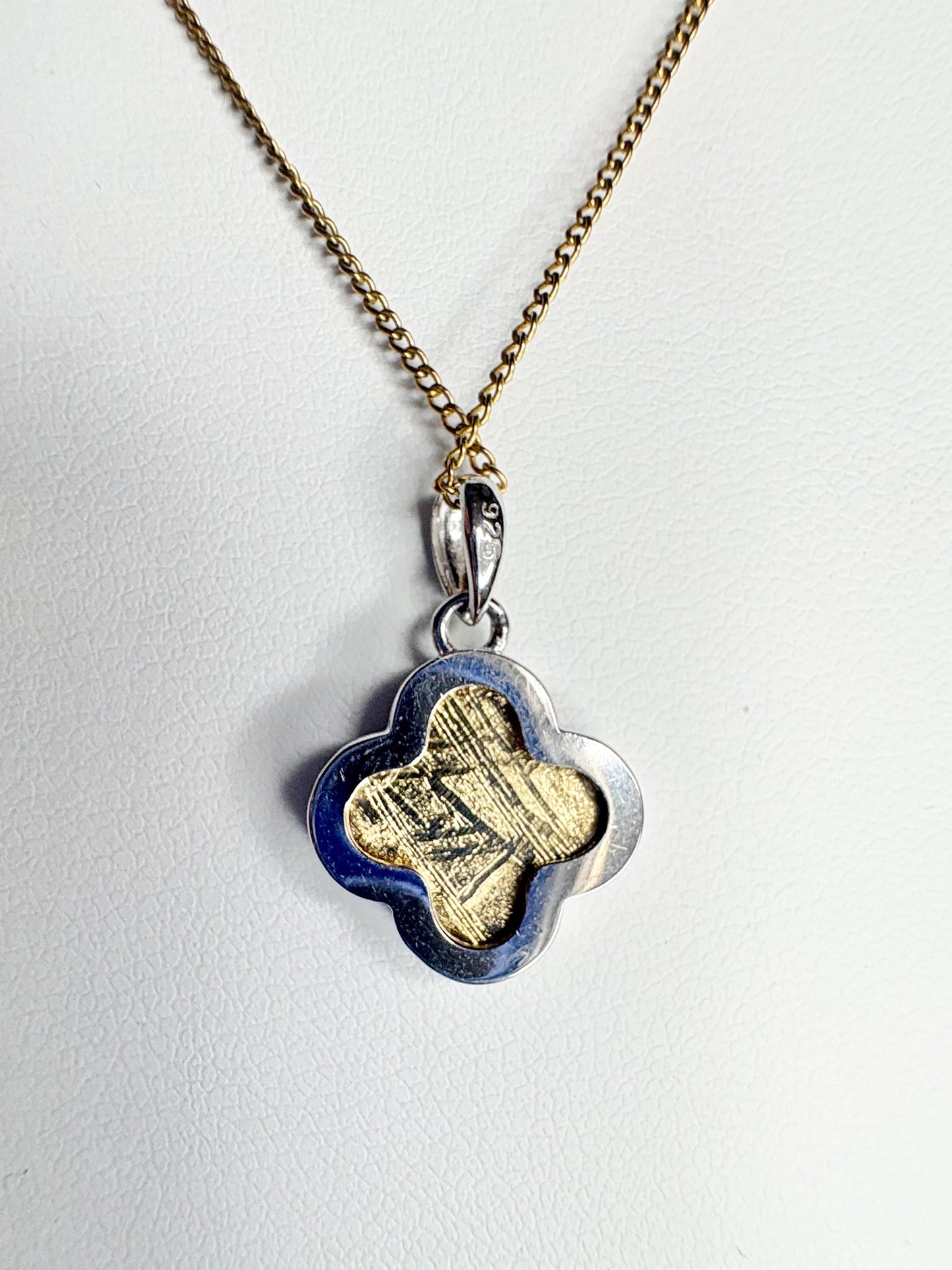 Genuine Gold Plated Meteorite Slice From Sweden in Sterling Silver with GF Chain 18"
