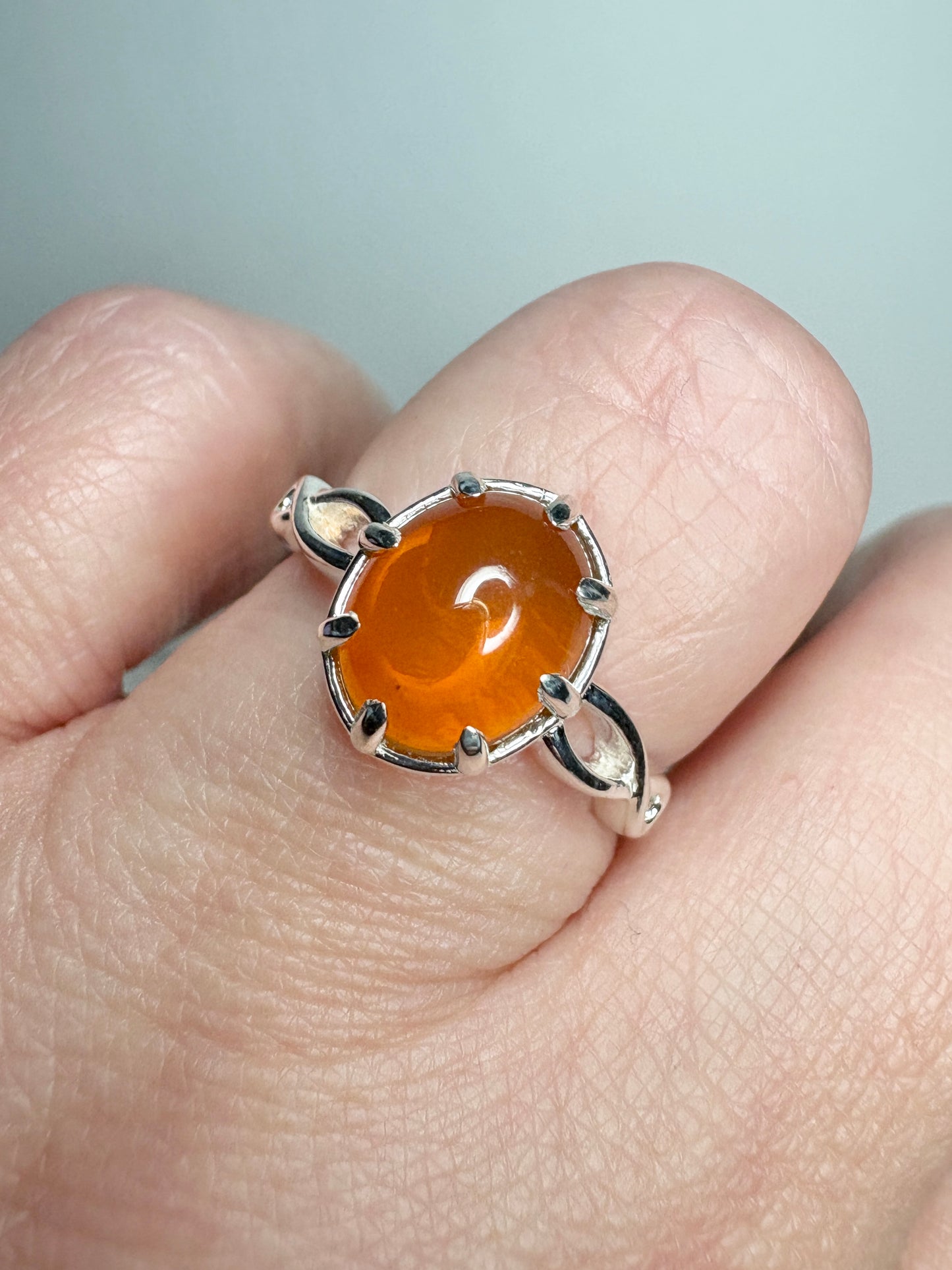 Oregon Fire Opal Cabochon Ring Sterling Silver size 7