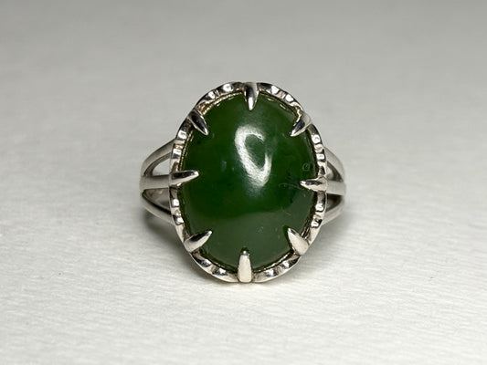 Nephrite Jade British Columbia Canada Ring in Sterlin Silver size 7
