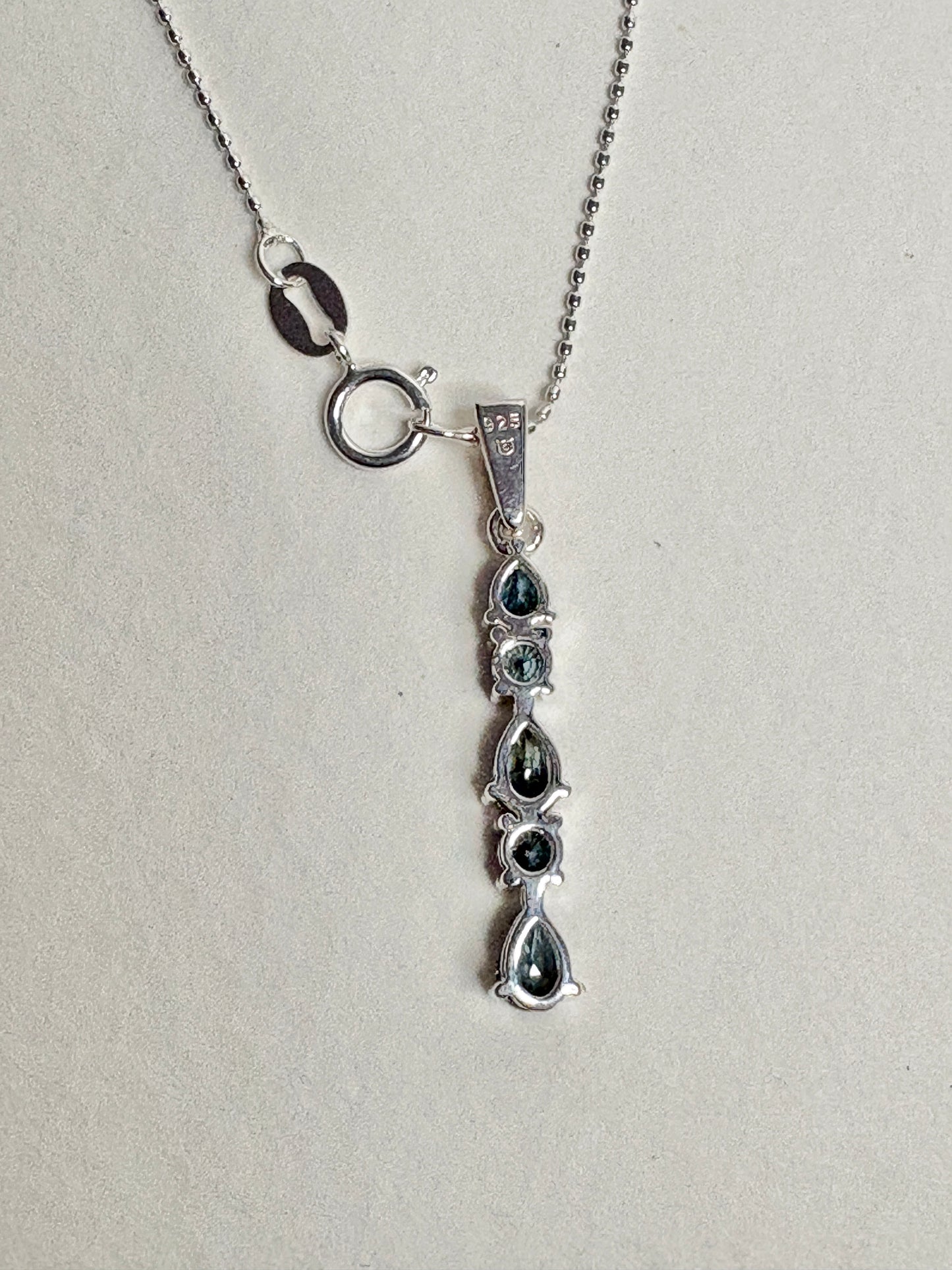Australian Sapphire Pendant Necklace in Sterling Silver 18"