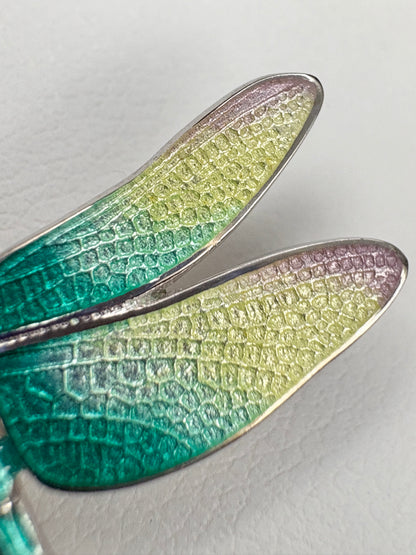 30mm Rainbow Dragonfly Necklace. Sterfling Silver-White Sapphires