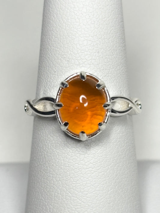Oregon Fire Opal Cabochon Ring Sterling Silver size 7