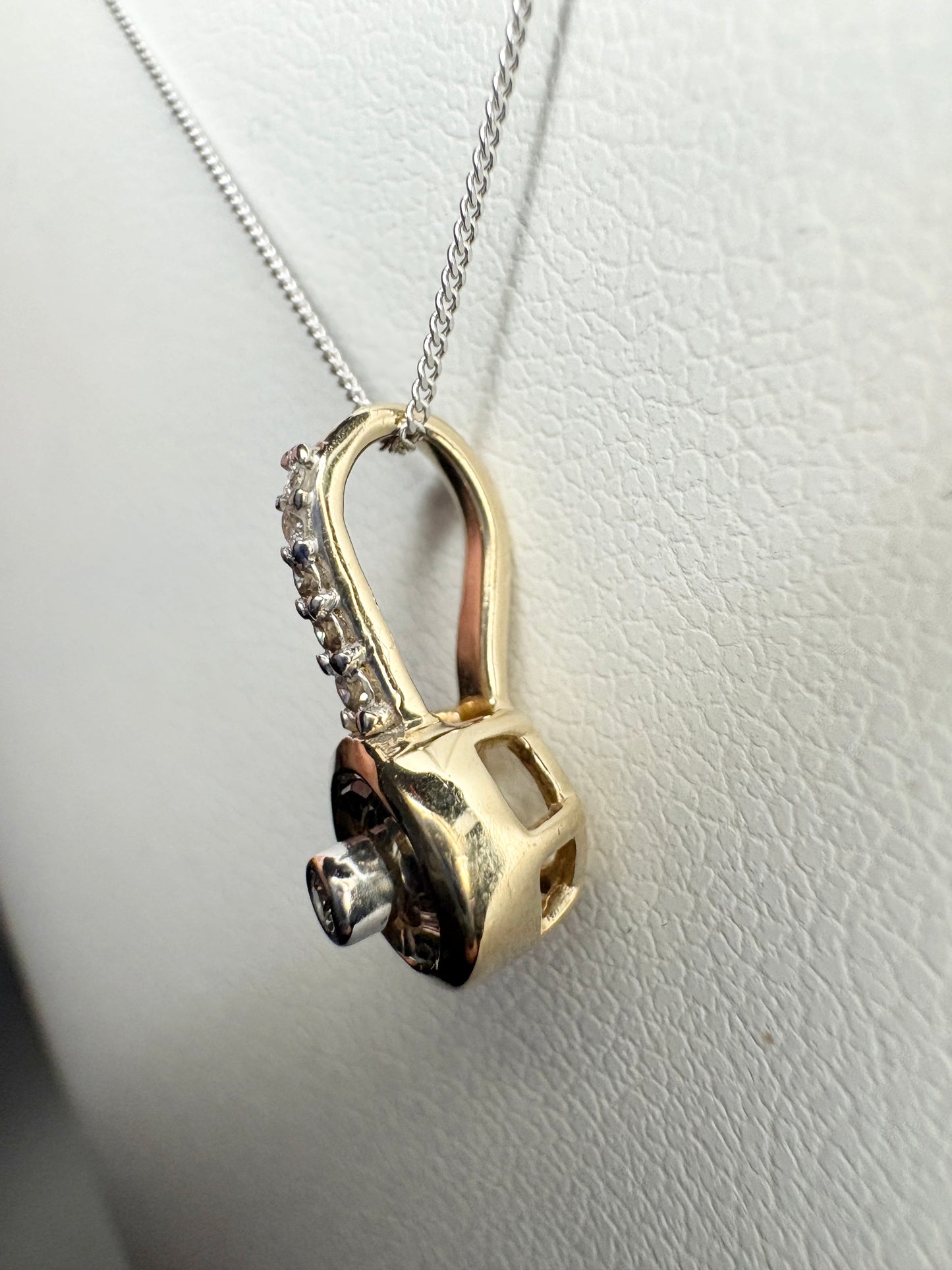 Lehrer Bicolor Montana Sapphire and Diamond Iris Pendant Necklace 2 Tone 9k Gold