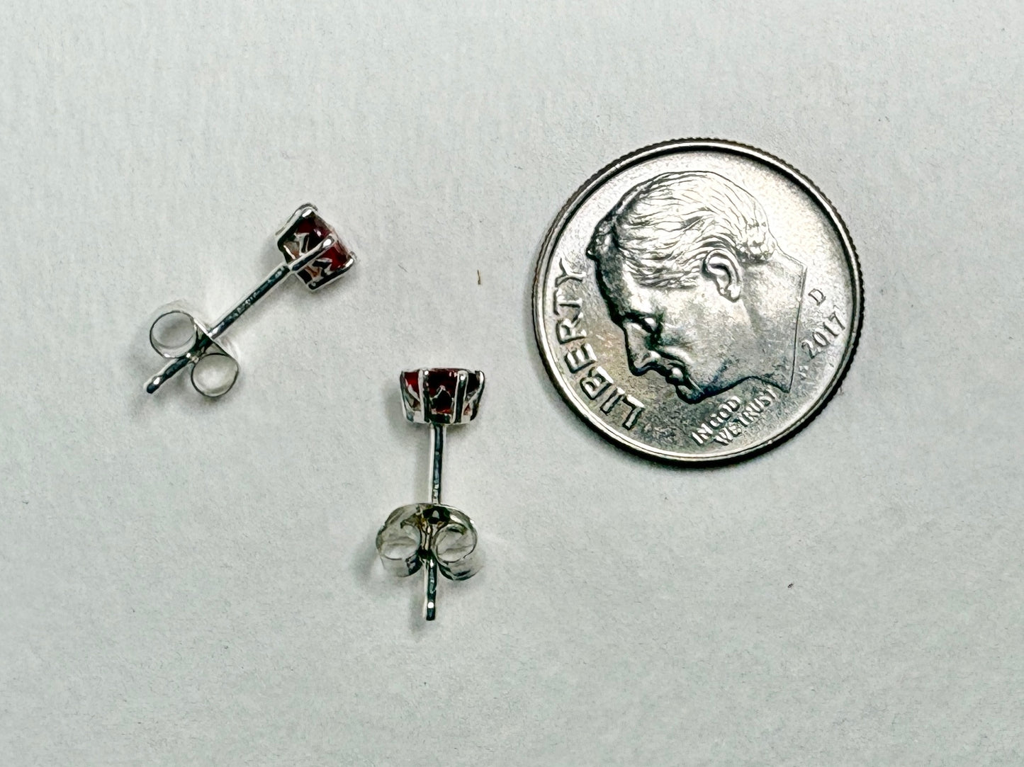 Natural Red Sapphire Stud Earrings Sterling Silver 4x3mm