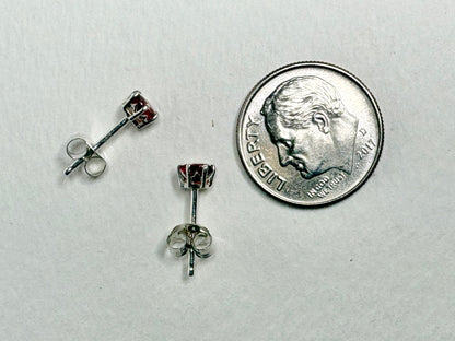 Natural Red Sapphire Stud Earrings Sterling Silver 4x3mm