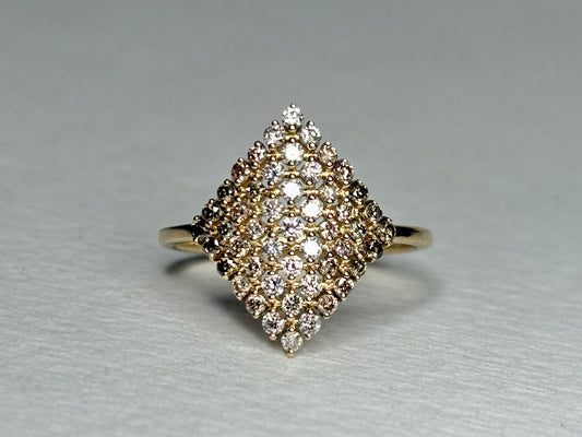Ombre Australian Champagne Diamond Ring 9k Gold  .76ctw size 8